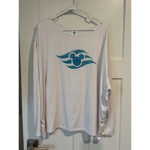 Disney Cruise Line White Long Sleeve Graphic Tee Teal Mickey Logo 1X